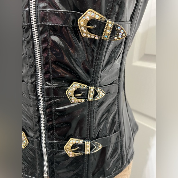 Corset Story - PVC Gothic Steampunk Bustier Burlesque Waist Training Size 28 - Picture 3 of 10